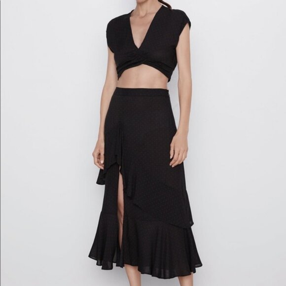 NWT Zara Ruffled Polka Dot Maxi Skirt size XS - Picture 3 of 11